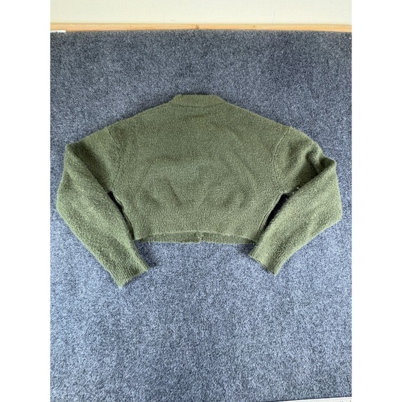 Zara Cropped Cardigan Sweater Womens Small Olive Green Knitted Button Front - Picture 7 of 8